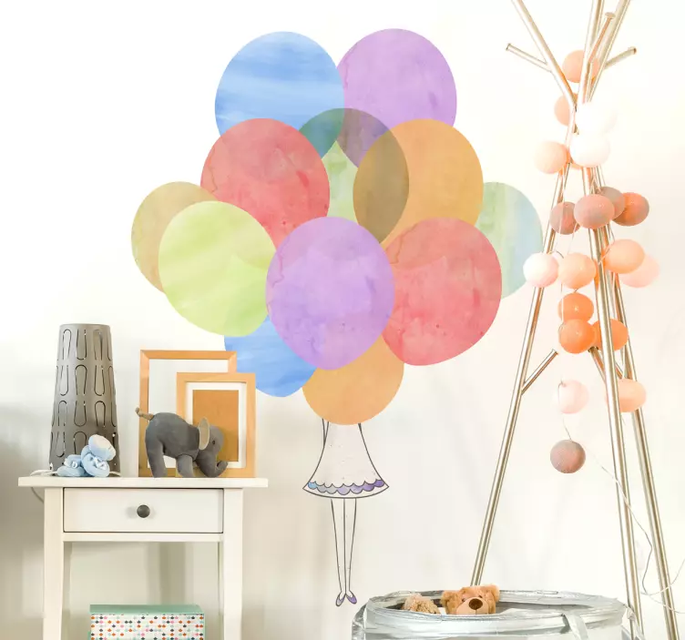 Girl with colorful balloons sticker illustration - TenStickers