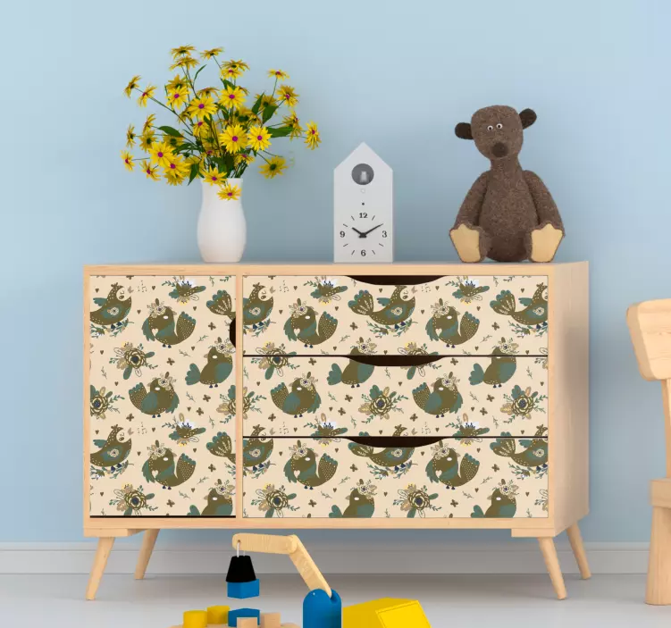 Whimsical Bird Pattern cat sticker - TenStickers