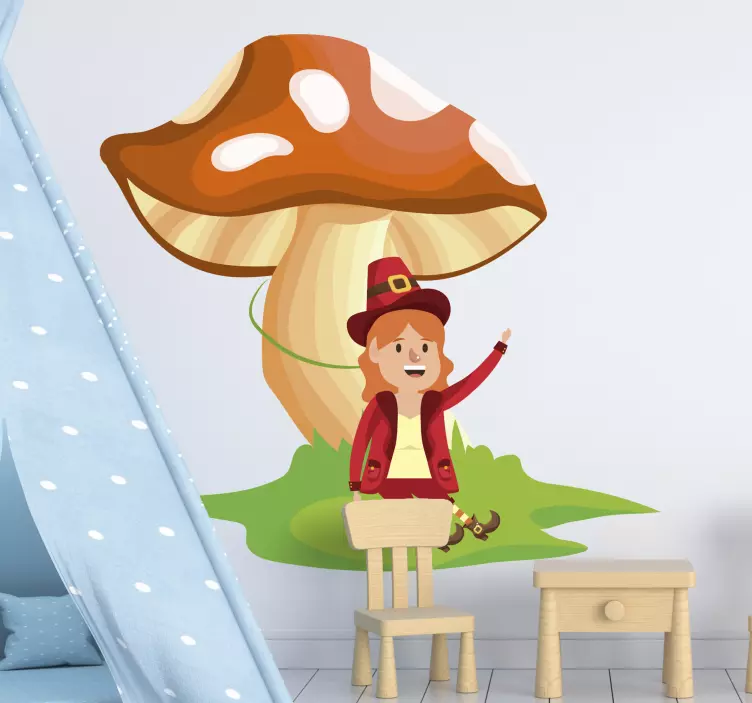 Whimsical Mushroom Girl kid's sticker - TenStickers