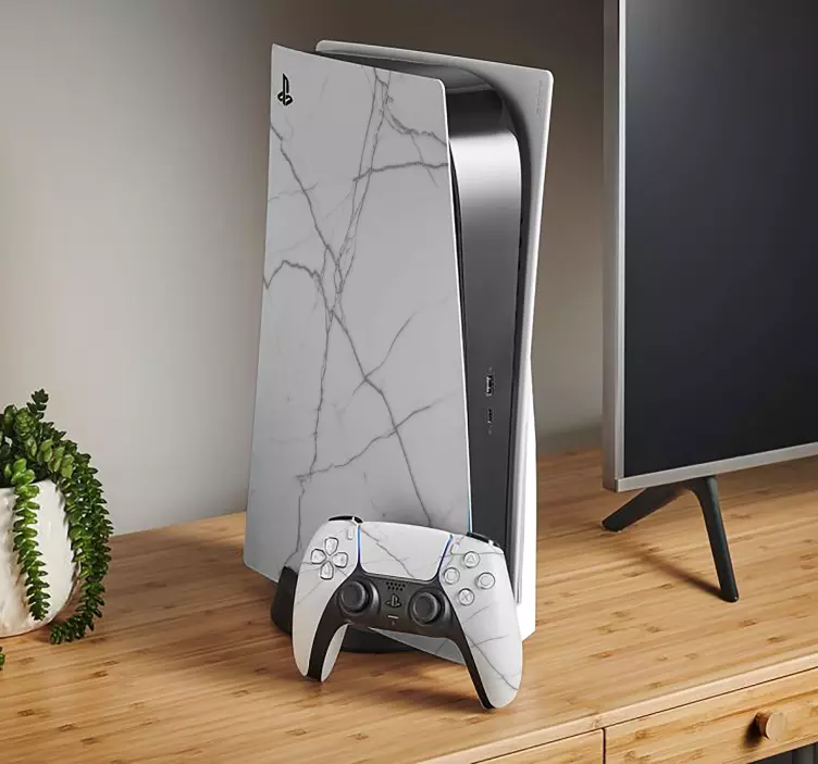 white marble PS5 stickers - TenStickers