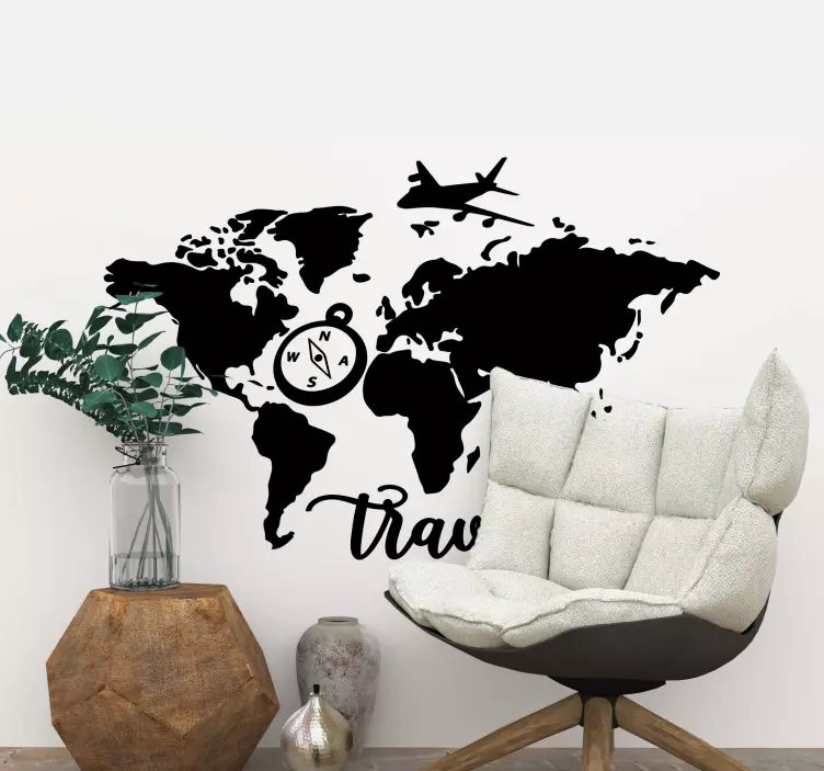 World Map Compass location sticker - TenStickers