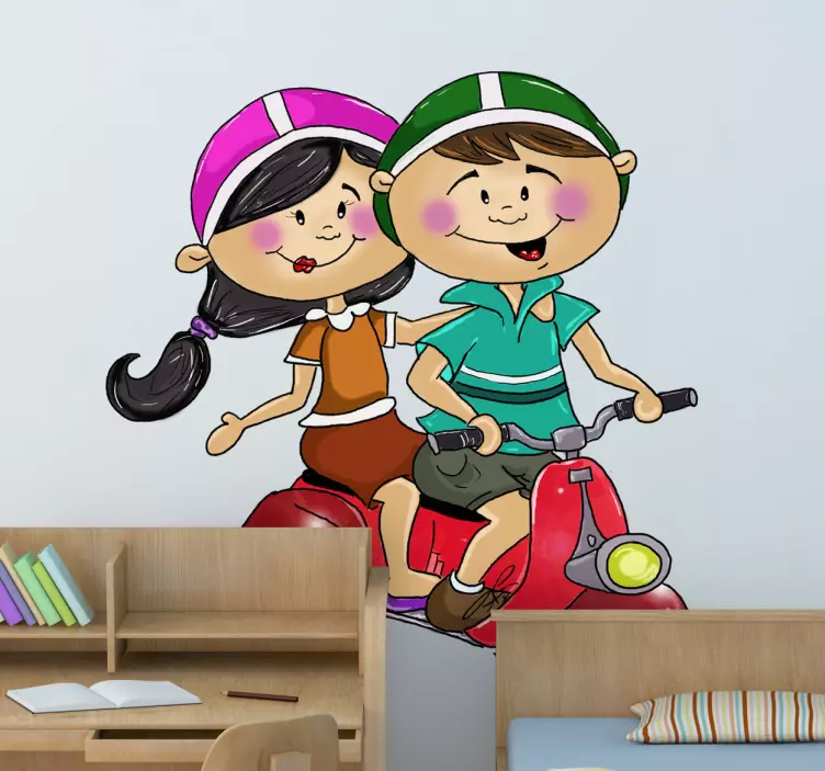 Young Couple in Motorbike Wall Sticker - TenStickers