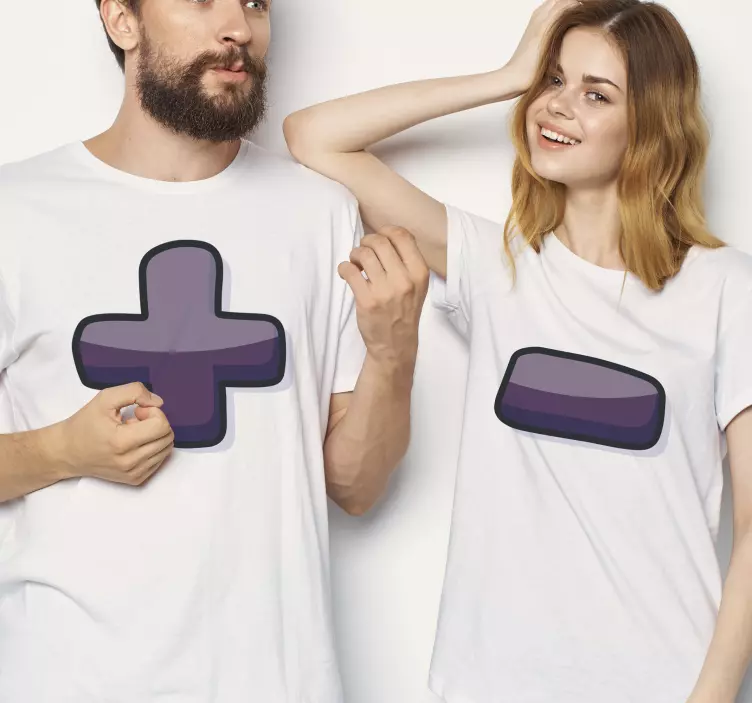Plus and minus symbols couple t-shirt - TenStickers