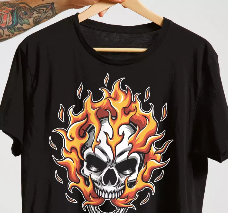 Skull on Fire cartoon style custom t-shirt - TenStickers