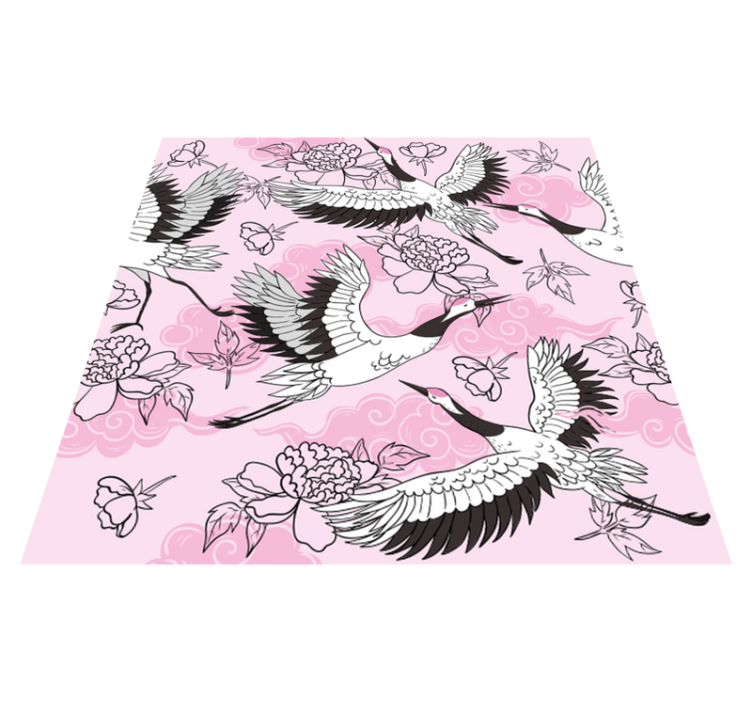 Animal vinyl rug wild birds modern pink pattern - TenStickers