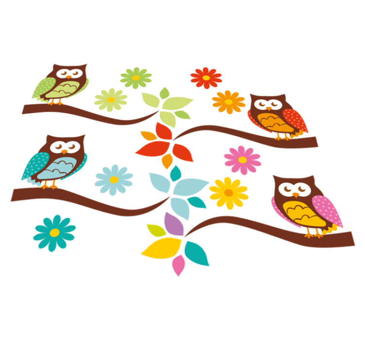 Colorful owl arrangement animal vinyl rug - TenStickers