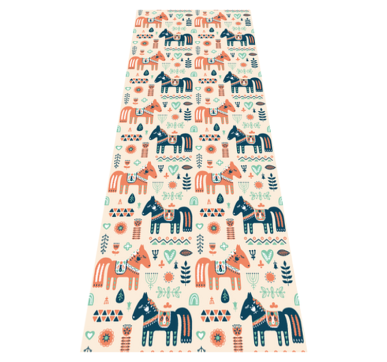 Animal vinyl rug nordic leaves and horses - TenStickers