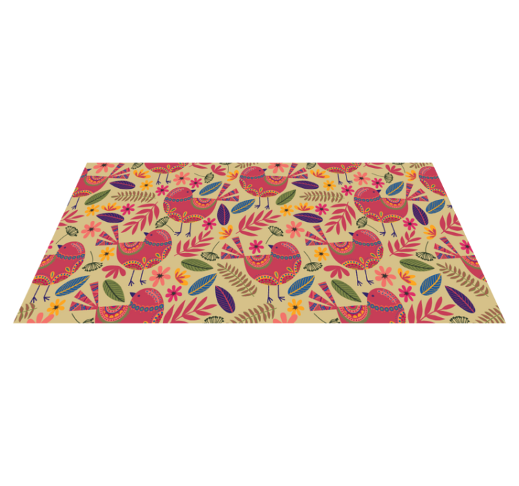 Floral vinyl rug with vibrant birds folk art design - TenStickers