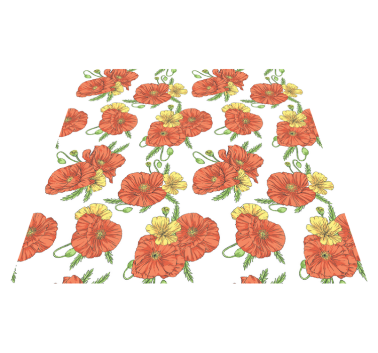 Floral vinyl rug with poppy flowers on white background - TenStickers