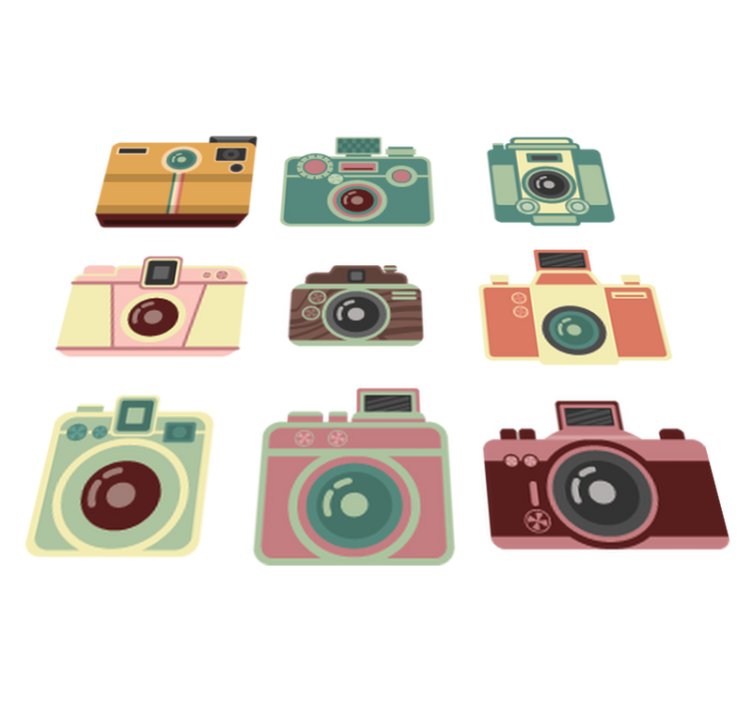 Dining room vinyl rug vintage cameras design - TenStickers