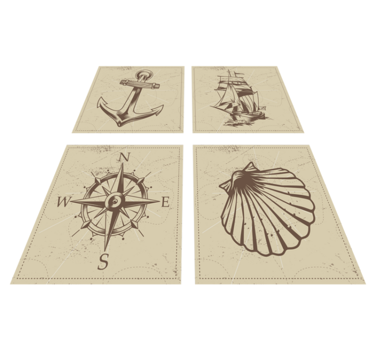 Bathroom vinyl rug with sea objects tiles - TenStickers