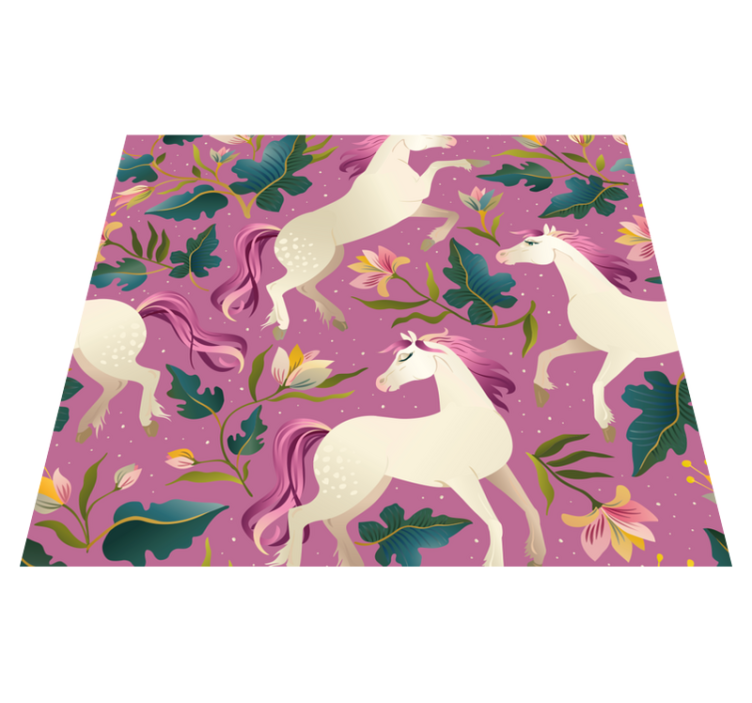 Pink floral horse design bedroom vinyl rug - TenStickers