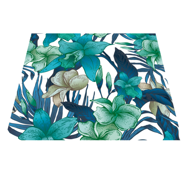 Bedroom vinyl rug with blue tropical leaves - TenStickers