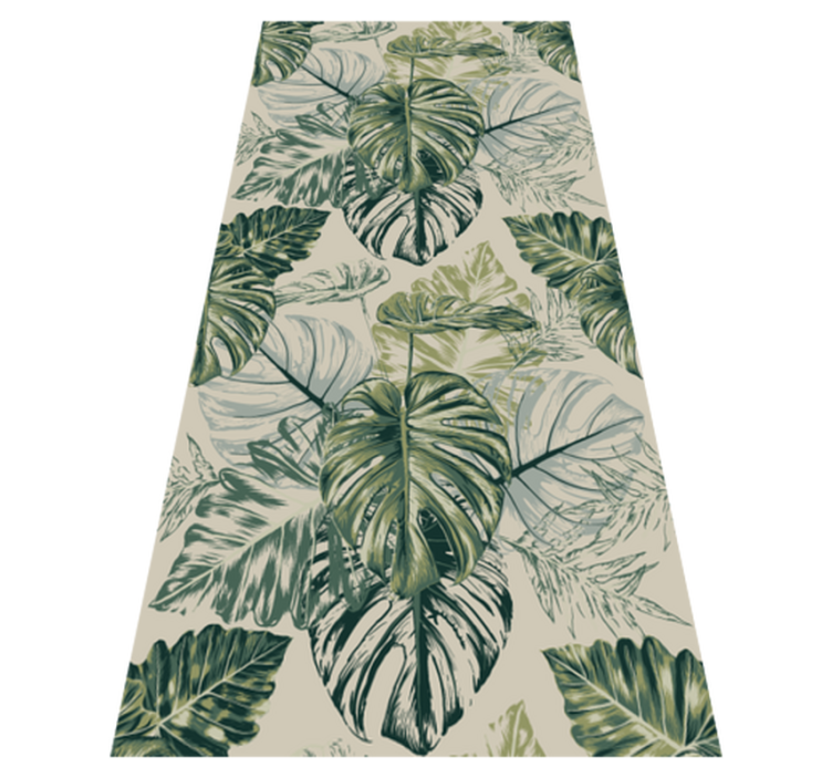 Bedroom vinyl rug with faded beige monstera shapes - TenStickers