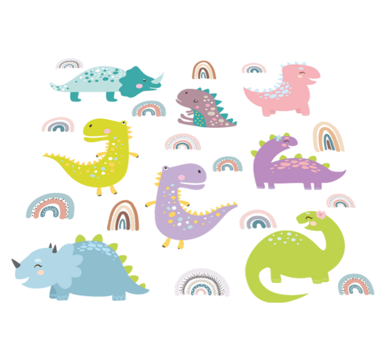 Bedroom vinyl rug featuring nordic dinosaurs and rainbows - TenStickers