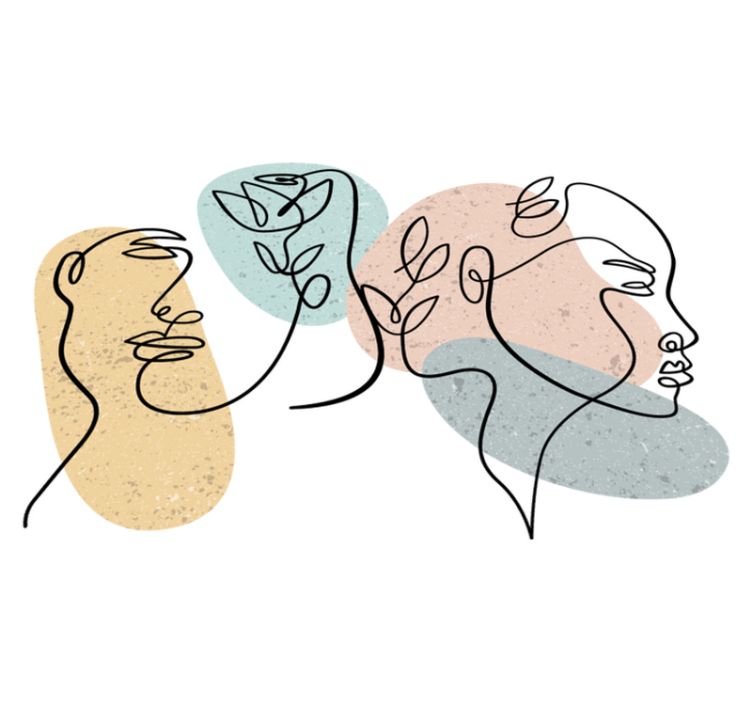 Bedroom vinyl rug featuring line art women faces - TenStickers