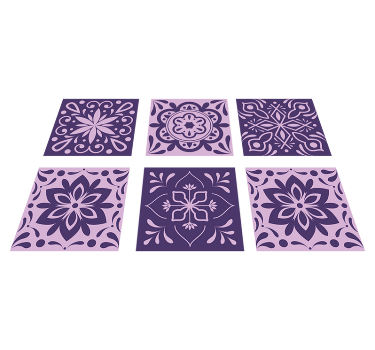 Purple floral tiles bathroom vinyl rug - TenStickers