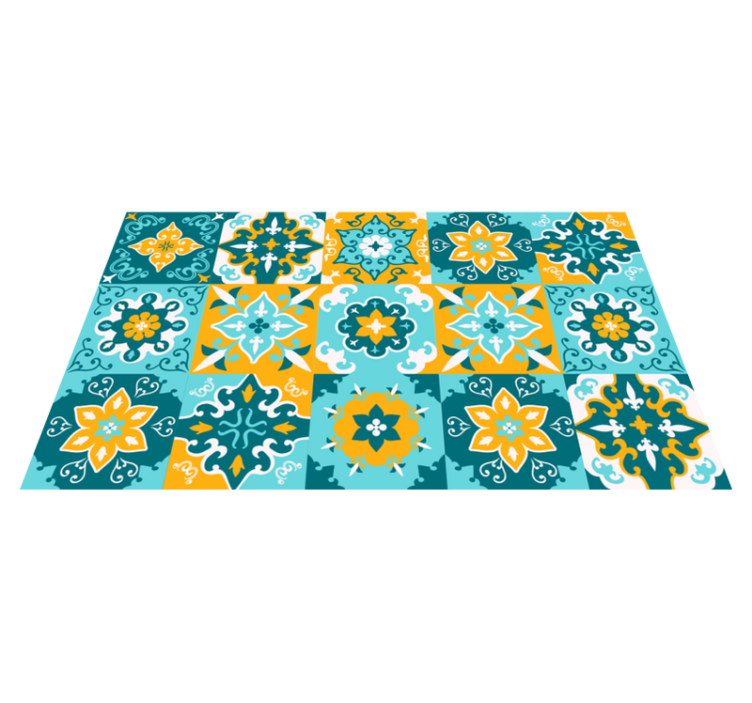 Yellow and light blue tiles vinyl bedroom rug - TenStickers