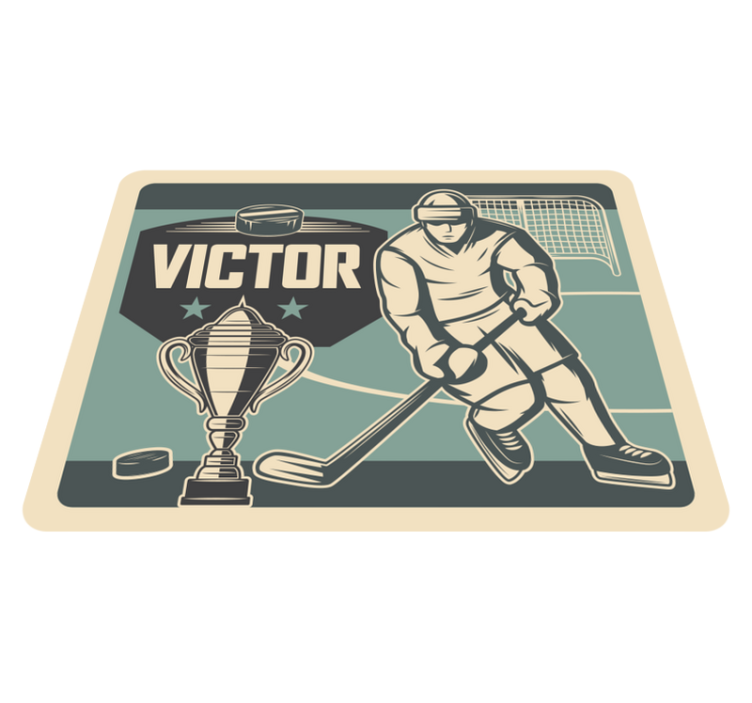 Hockey player with name kids vinyl rug - TenStickers