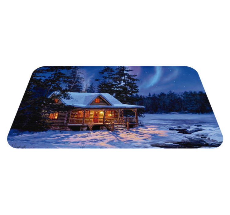 Winter Cabin Scene Christmas vinyl rug - TenStickers