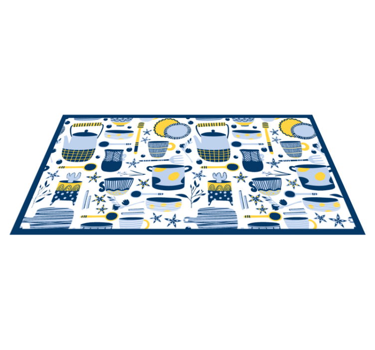 Cookware blue pattern kitchen vinyl rug - TenStickers