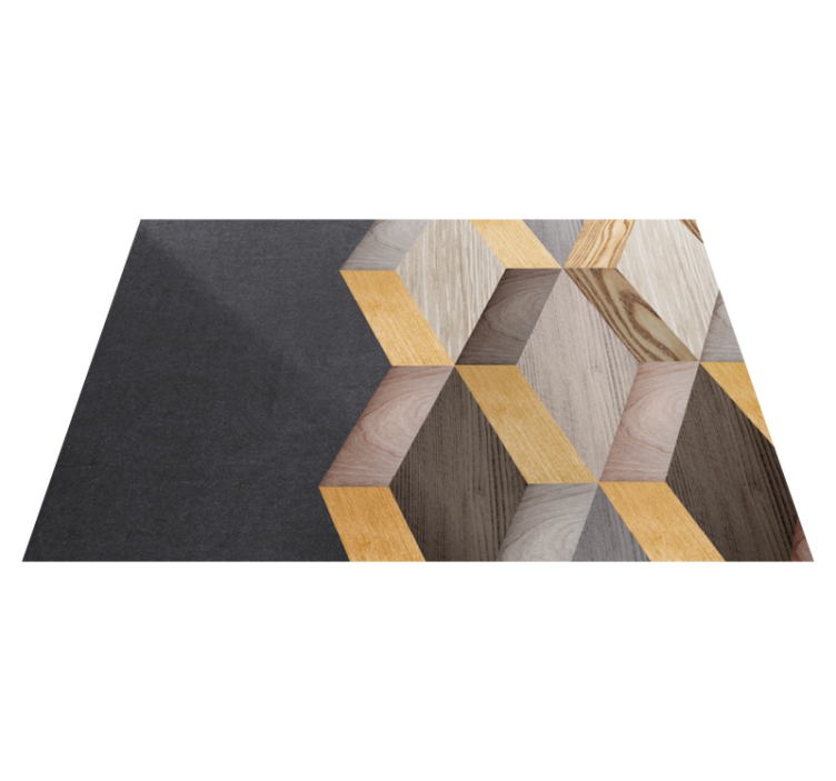 Wood effect vinyl rug in geometric cube design - TenStickers