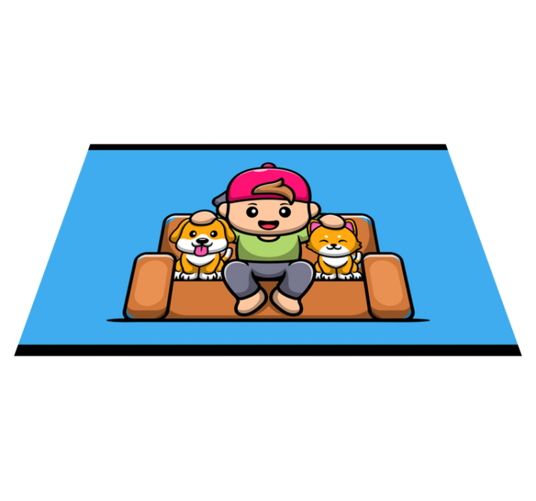 Cute boy with pets animal rug - TenStickers