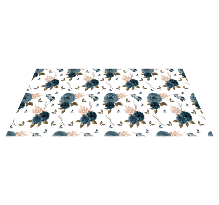 Blue elegant roses floral vinyl rug - TenStickers