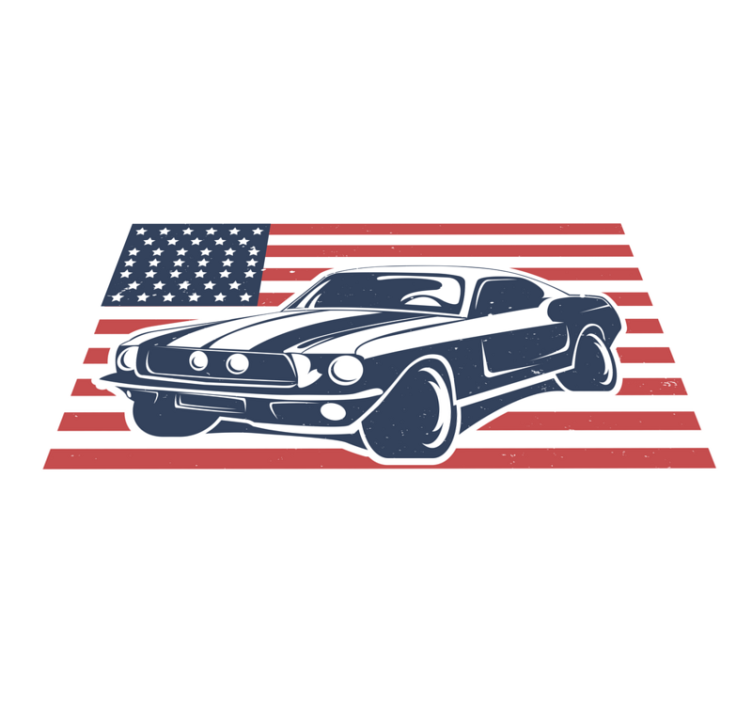 US flag and automobile teen vinyl rug - TenStickers