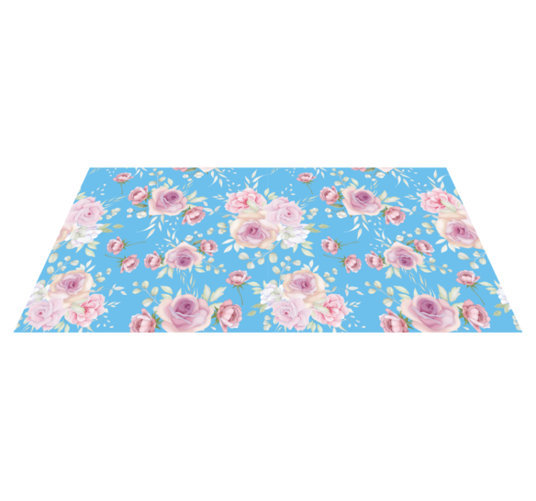 ROSE BLOSSOMS ON BLUE floral vinyl rug - TenStickers