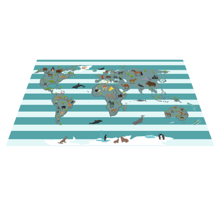 ANIMALS ACROSS CONTINENTS world map vinyl rug - TenStickers