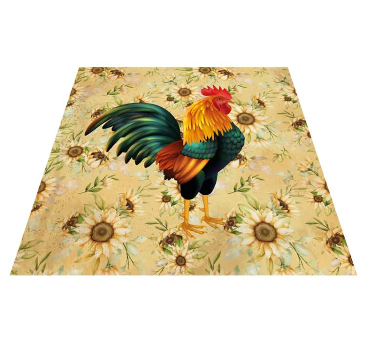 Porud rooster floral vinyl rug - TenStickers