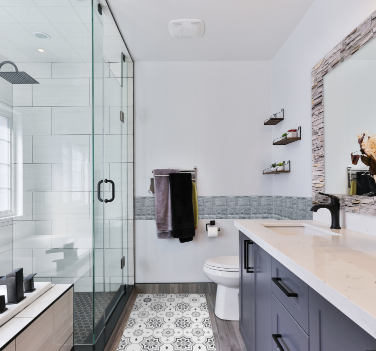 Elegant grey patterns kitchen vinyl rug - TenStickers