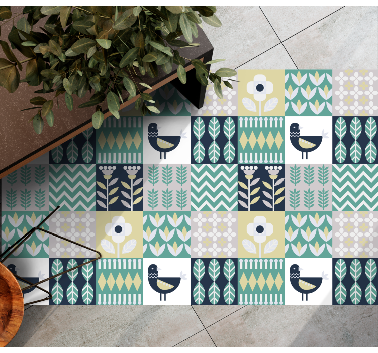 Colorful Bird Pattern tile vinyl rug - TenStickers