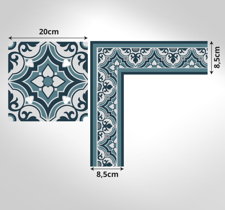 Elegant Blue Motif tile vinyl rug - TenStickers