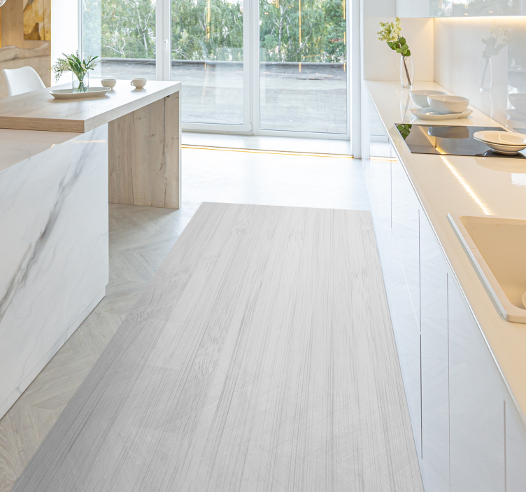 White wood texture kitchen vinyl rug - TenStickers