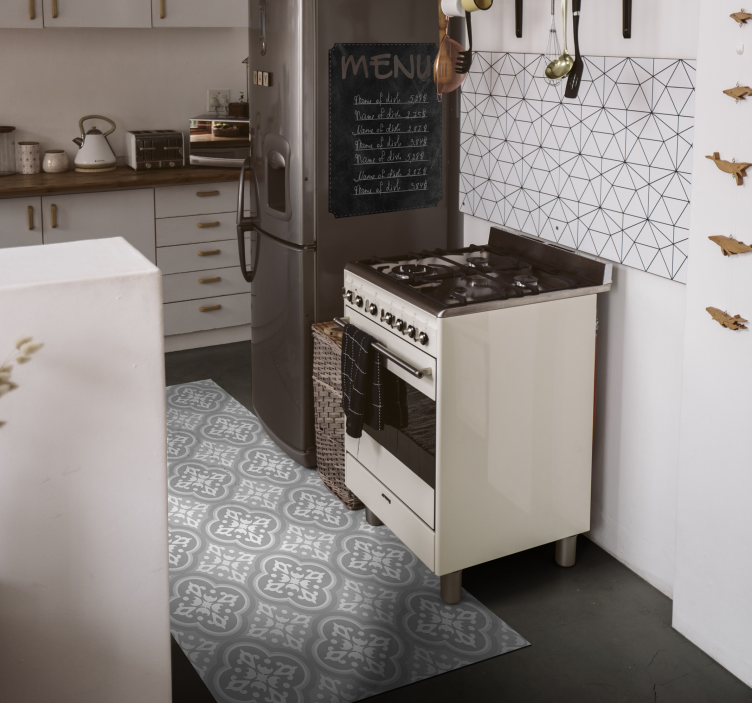 grey hydraulic tiles kitchen mat - TenStickers