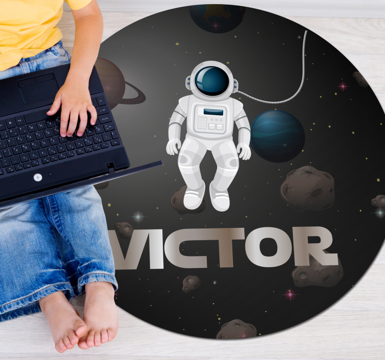 Universe astronaut with name kids vinyl rug - TenStickers