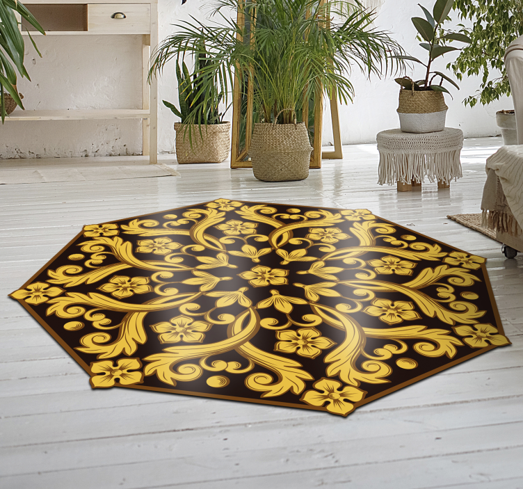 Baroque Foliage Symmetry bedroom vinyl rug - TenStickers