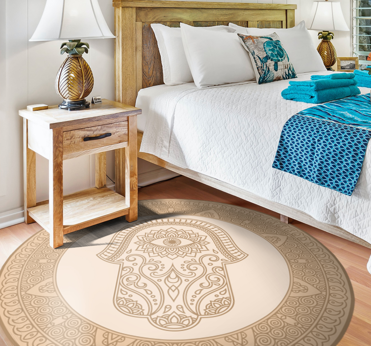 Beige Fatima Hand Symbol mandala vinyl rug - TenStickers