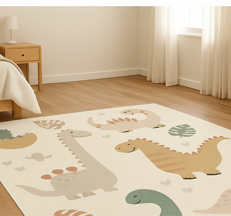 Beige Jurassic design kids vinyl rug - TenStickers