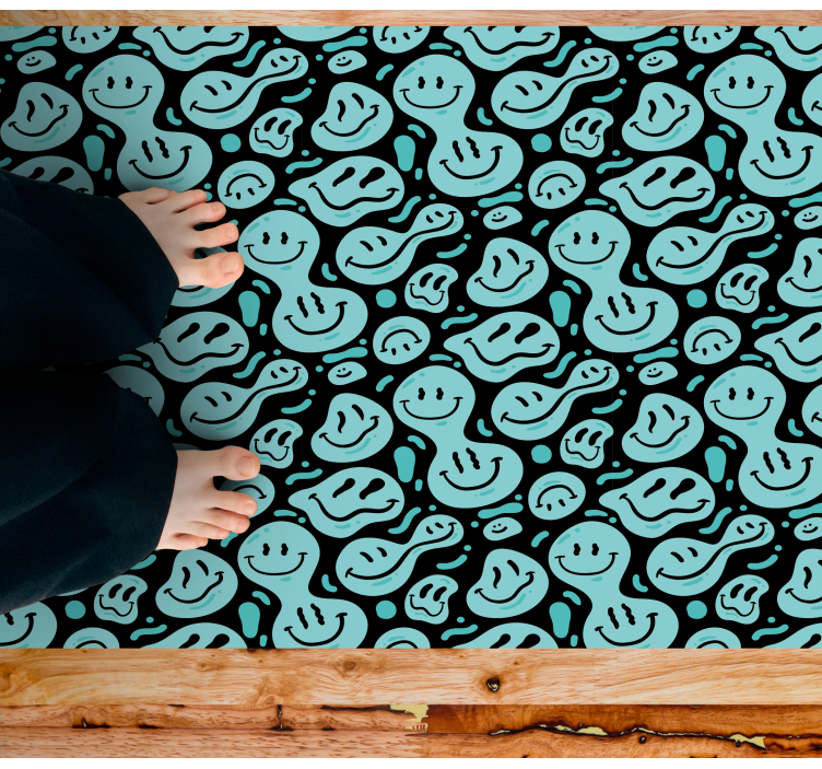 Black and blue distorted smile emoticons rug - TenStickers