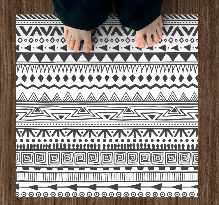 Black and geometric white pattern ethnic rug - TenStickers