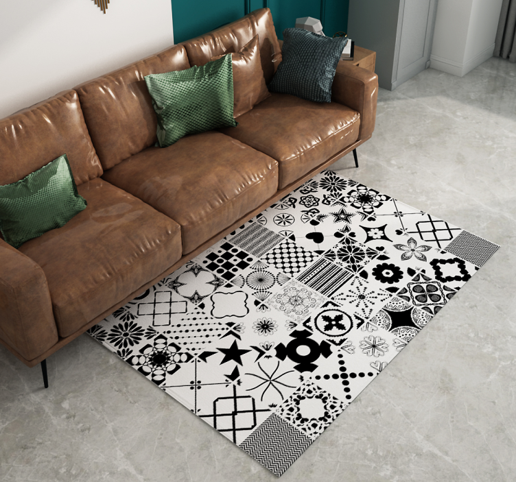 Geometric Black White Pattern tile vinyl rug - TenStickers