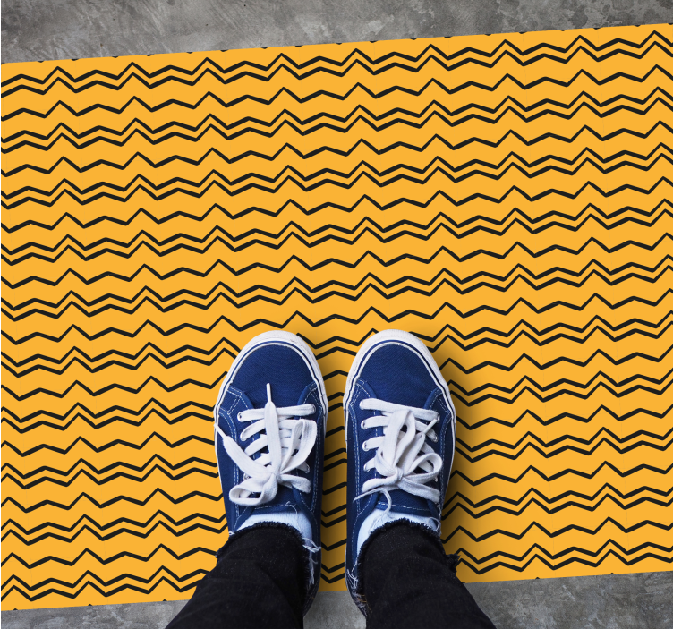 Black and yellow hand drawn zigzag  modern rug - TenStickers