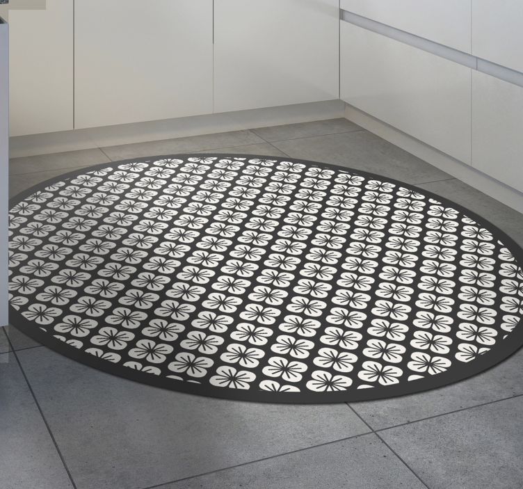 Black Flower Motif floral vinyl rug - TenStickers