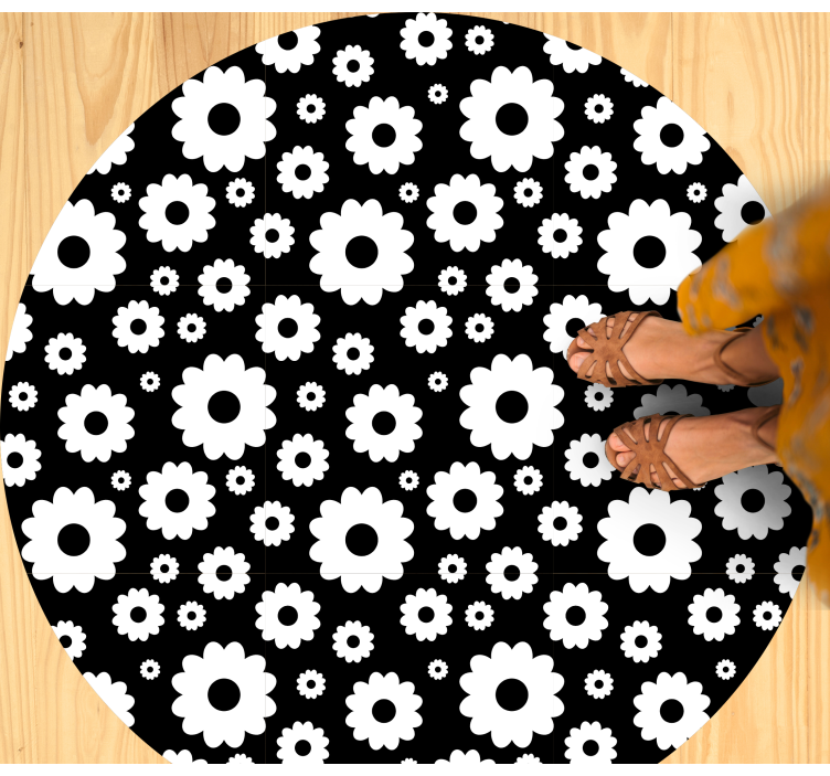BLACK FLOWER PATTERN floral vinyl rug - TenStickers