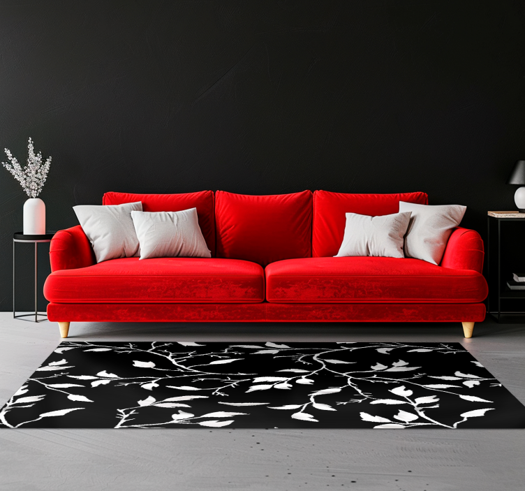 Black vinyl rug with contemporary floral design - TenStickers