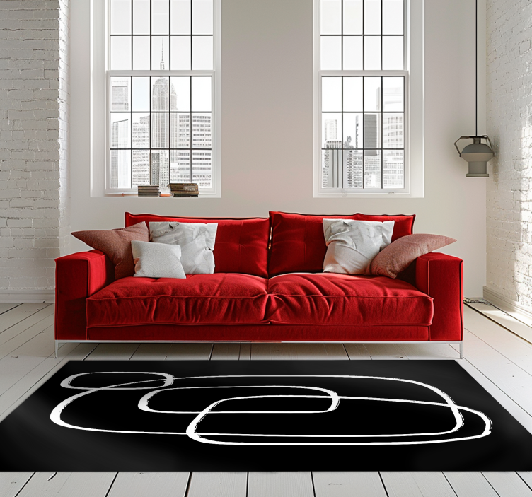 Black vinyl rug with line art design - TenStickers