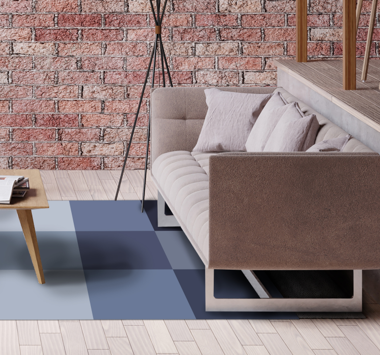 Blue Checkered Pattern geometric vinyl rug - TenStickers
